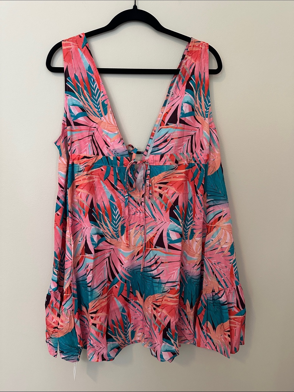 Cupshe Pink Teal Tropical Leaf V-Neck Swim Coverup